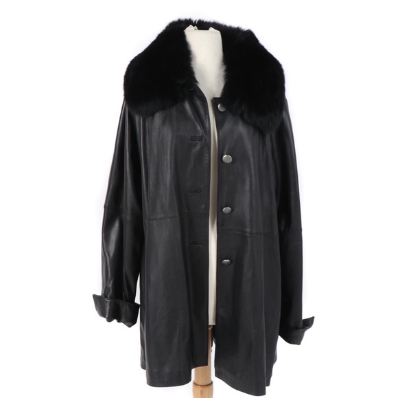 fine leather coat with Black Fox Collar - Picture 1 of 6